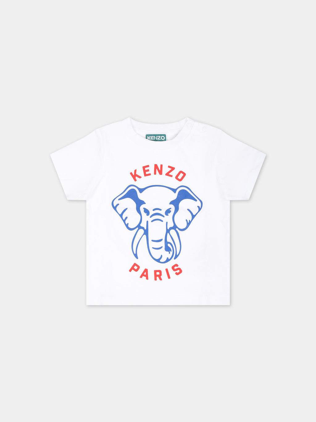 White t-shirt for baby boy with elephant and logo
