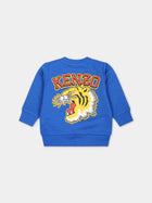 Felpa azzurra per neonato con iconica tigre,Kenzo Kids,K60160 878