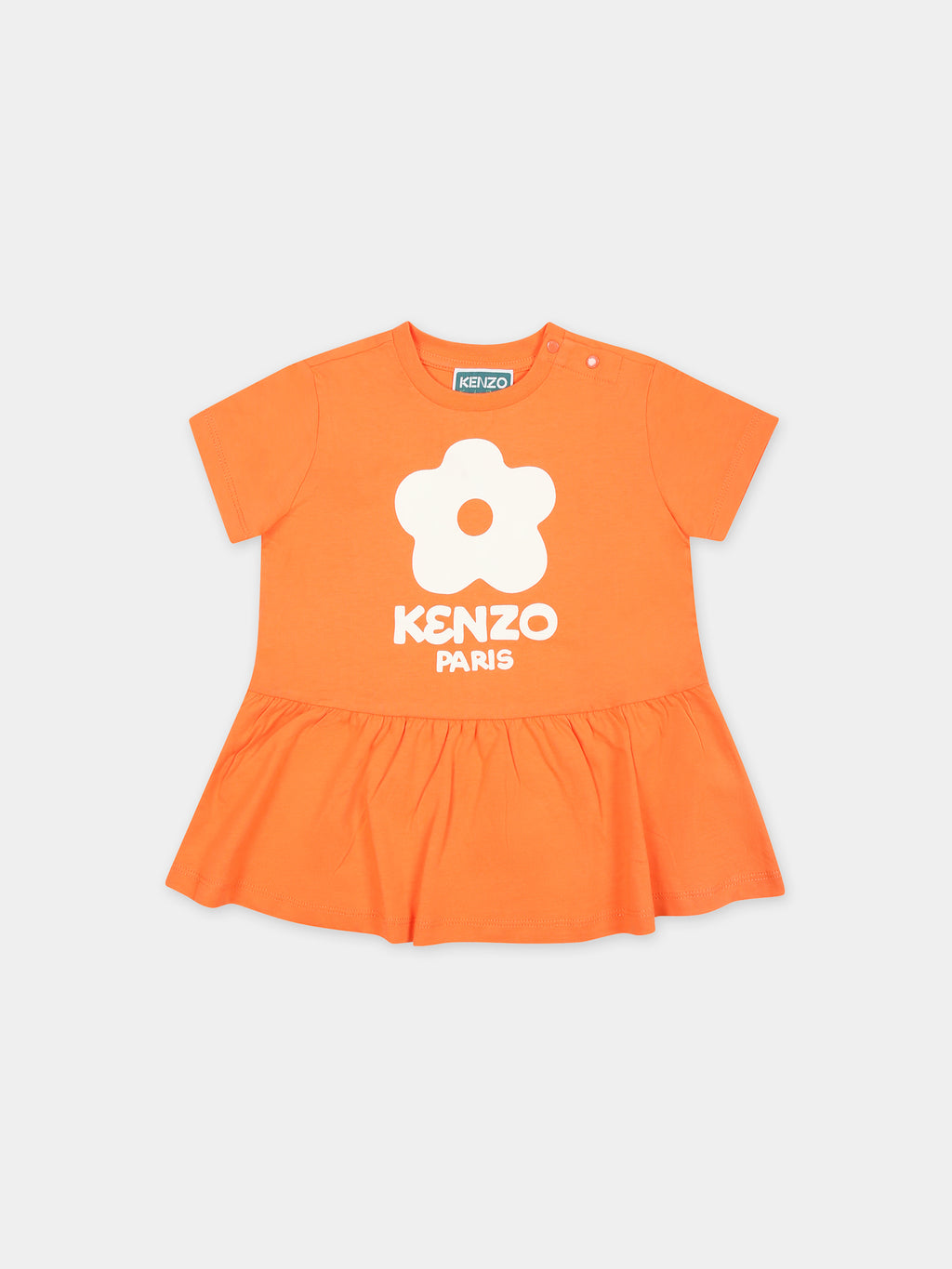 Orange casual dress for baby girl with Boke Flower