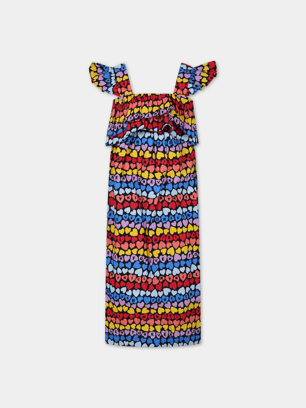 Multicolor dress for girl with all-over hearts