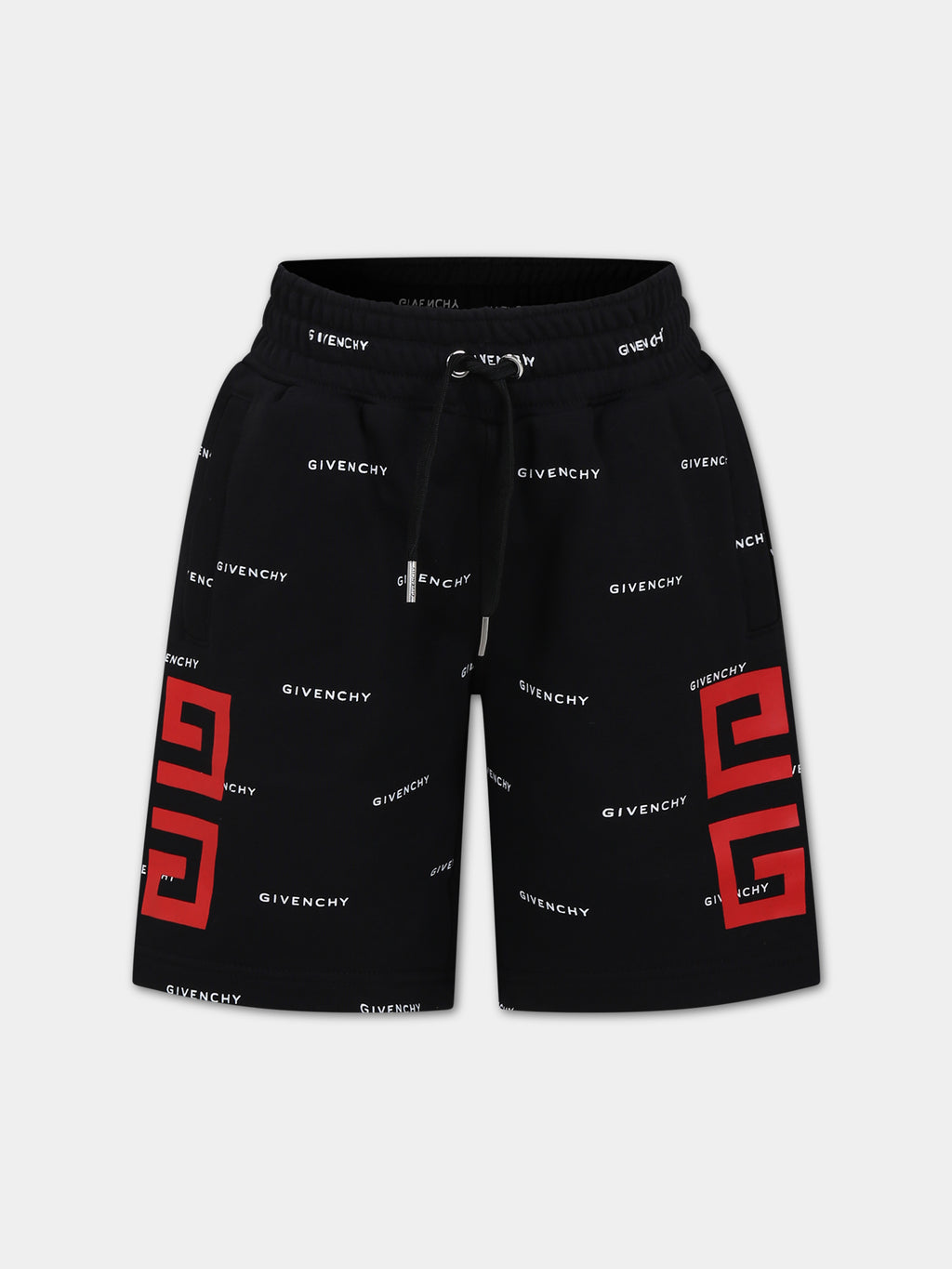 Black shorts for boy with all-over logo