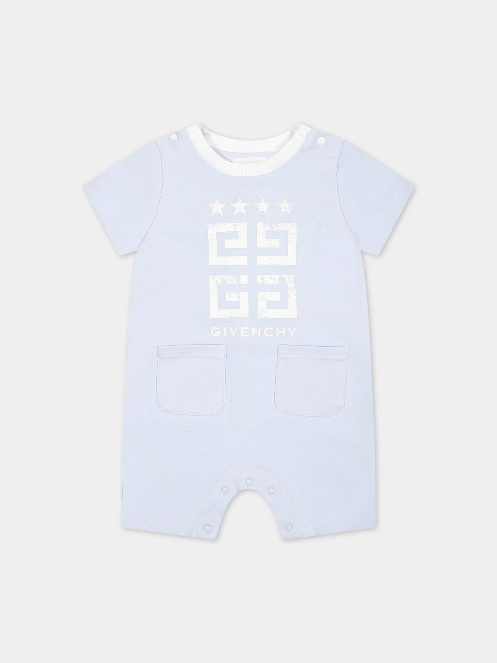 Light blue romper for baby boy with logo