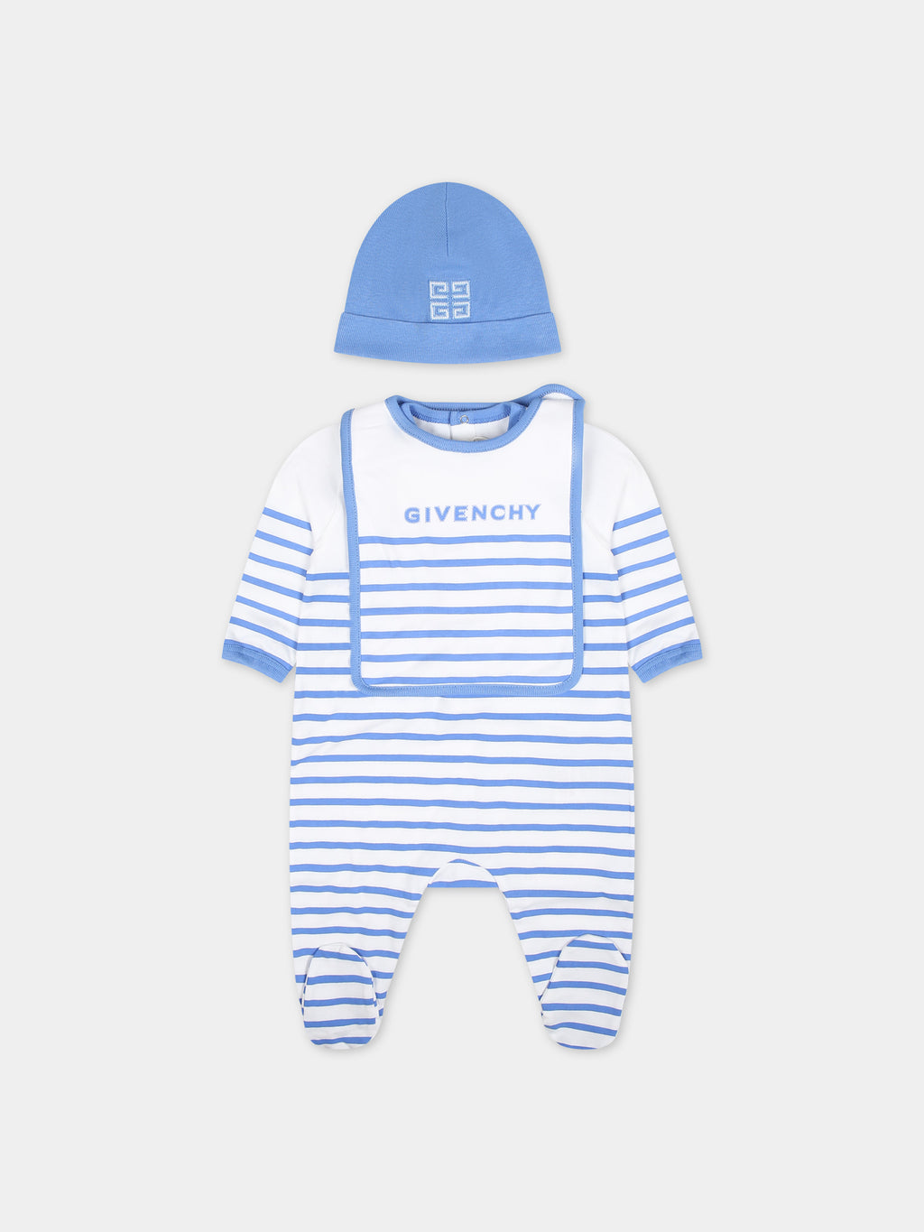 Light blue set for baby boy with logo stripes