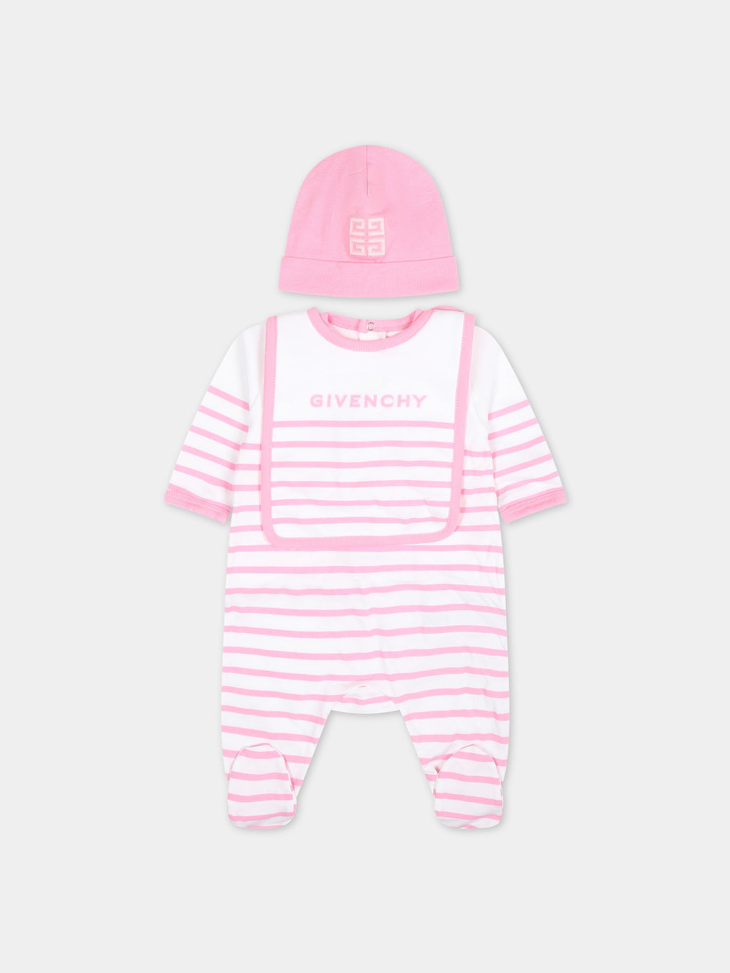 Pink set for baby girl with logo stripes
