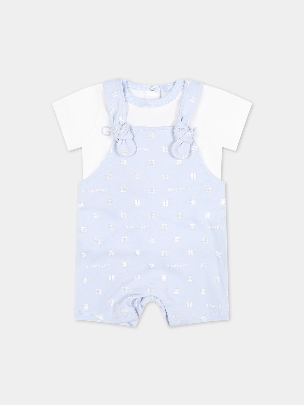 Light blue romper for baby boy with logo