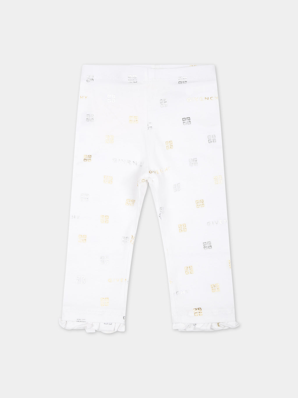 White leggings for baby girl with logo and 4G motif