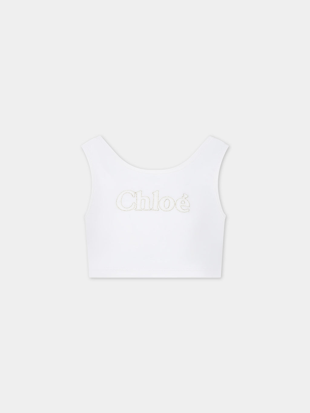 White cotton top for girl with embroidered logo