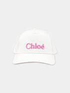 Cappello con visiera bianco per bambina con logo,Chloé Kids,C20049 117