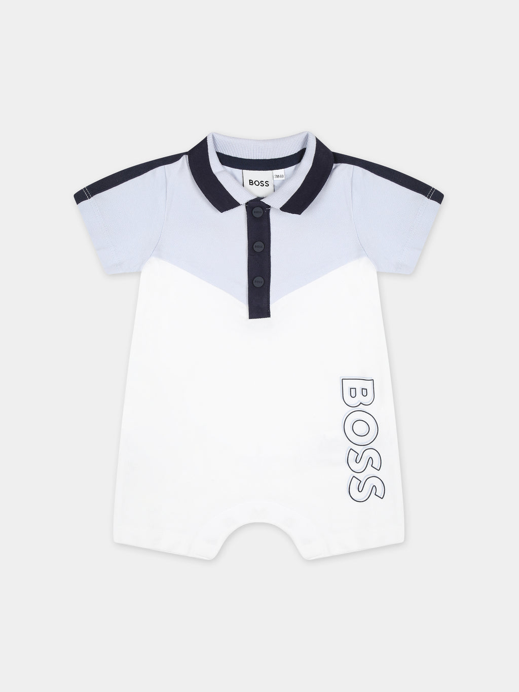 White romper for baby boy with logo