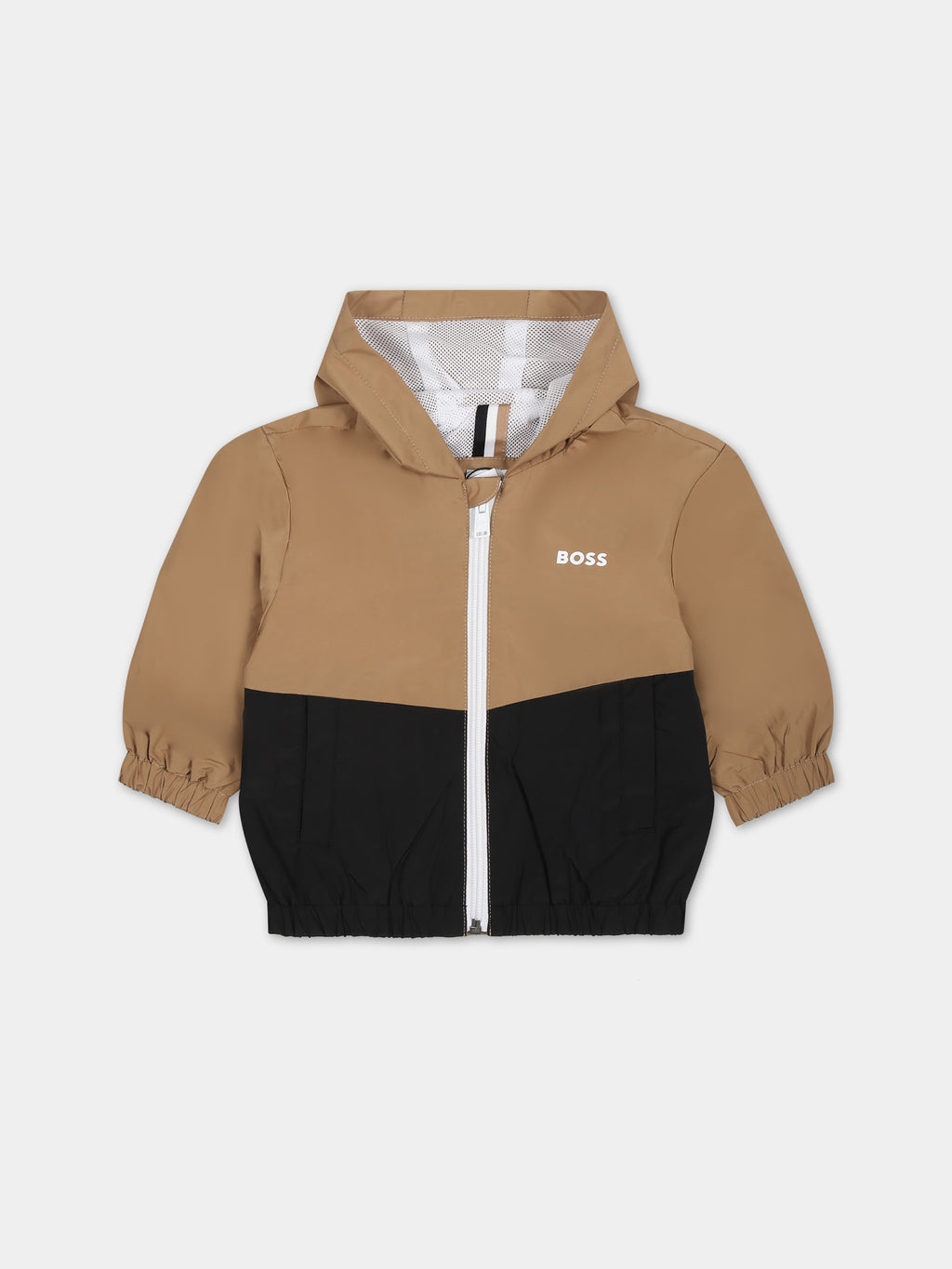 Brown windbreaker for baby boy with logo