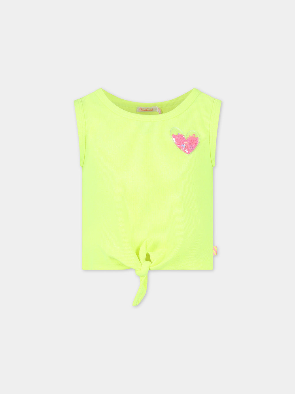 Yellow tank top for girl with heart-shaped bagde