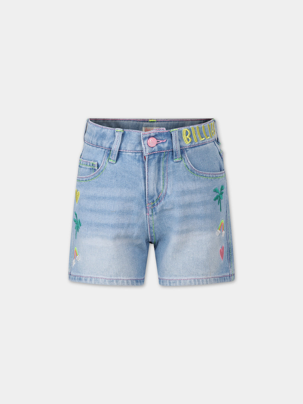 Denim shorts for girl with all-over embroidery