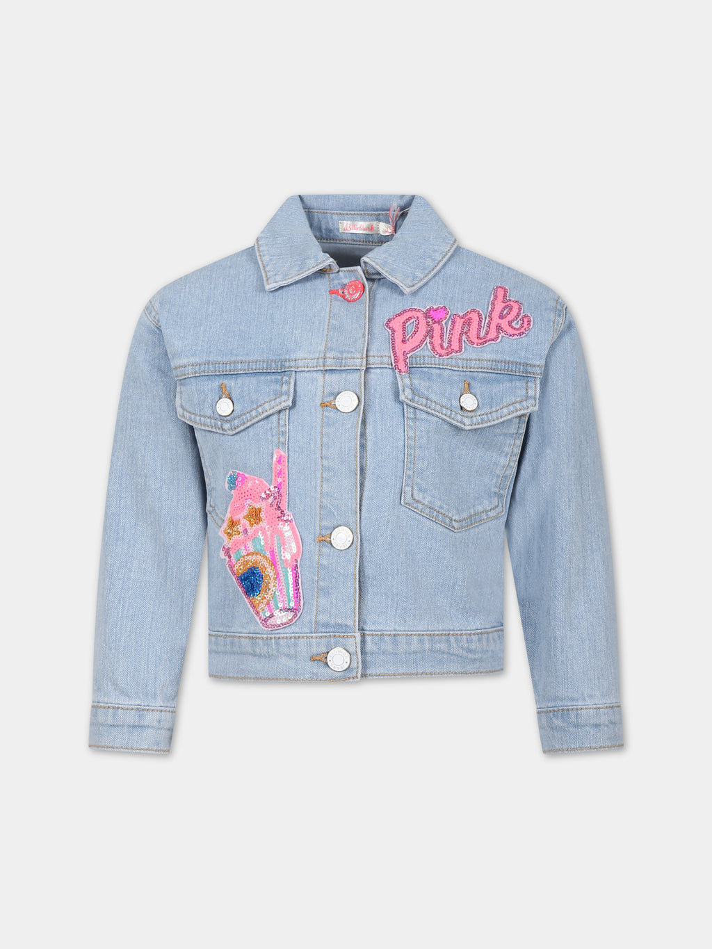 Denim jacket for girl with sequin patch