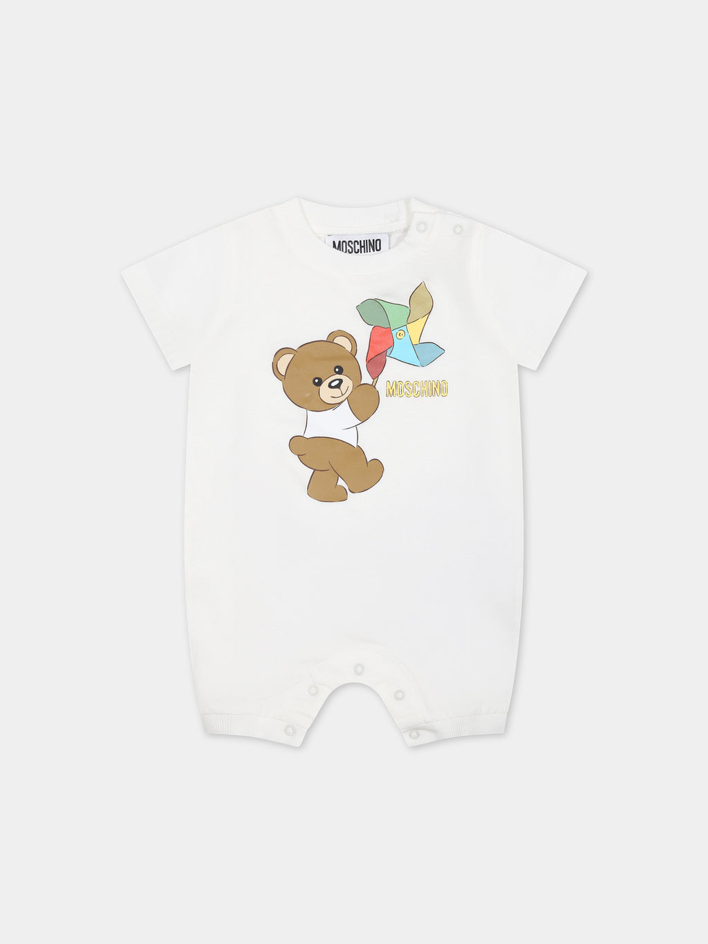 Ivory bodysuit for babies with Teddy Bear and pinwheel