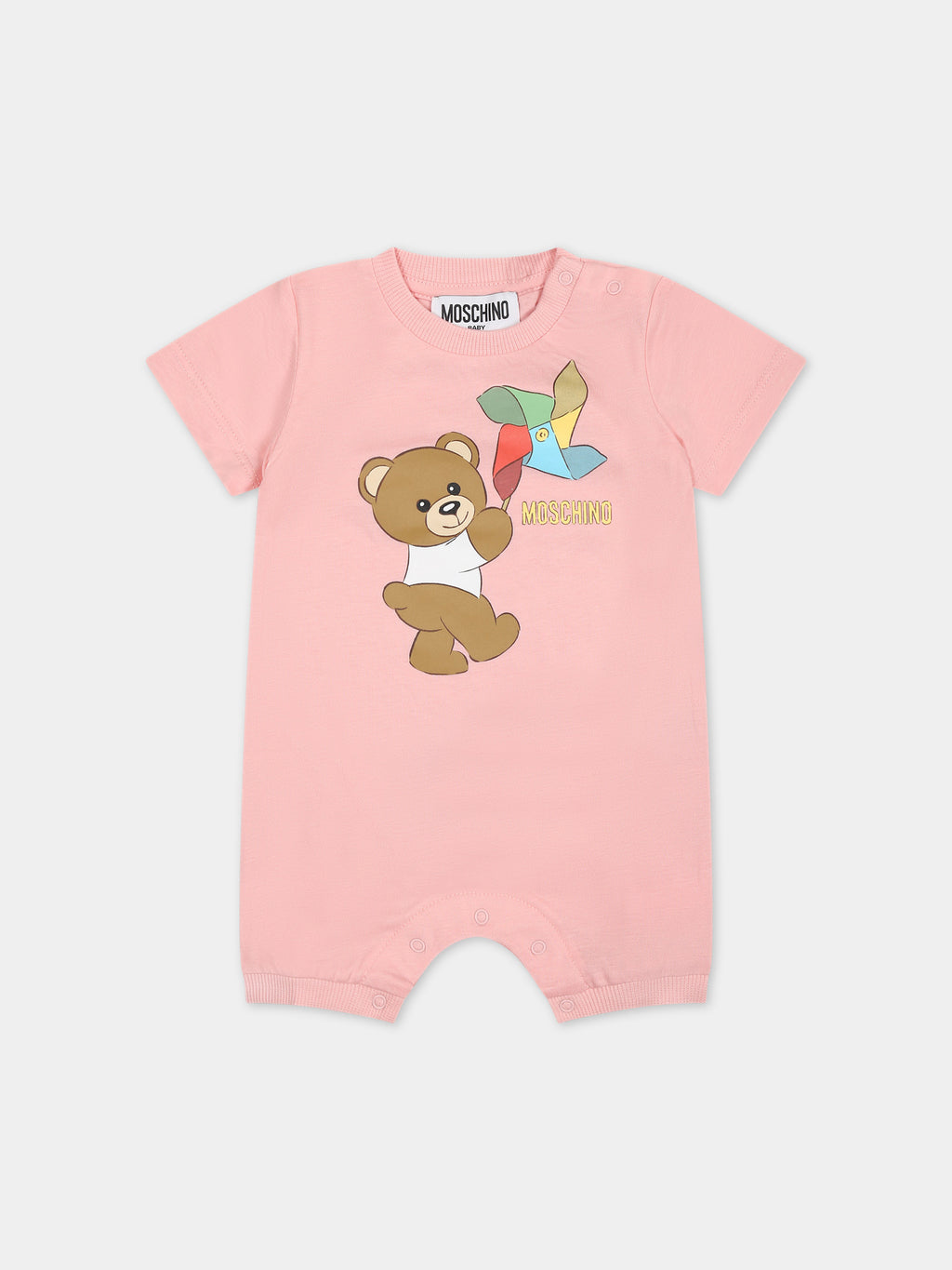 Pink bodysuit for babies with Teddy Bear and pinwheel