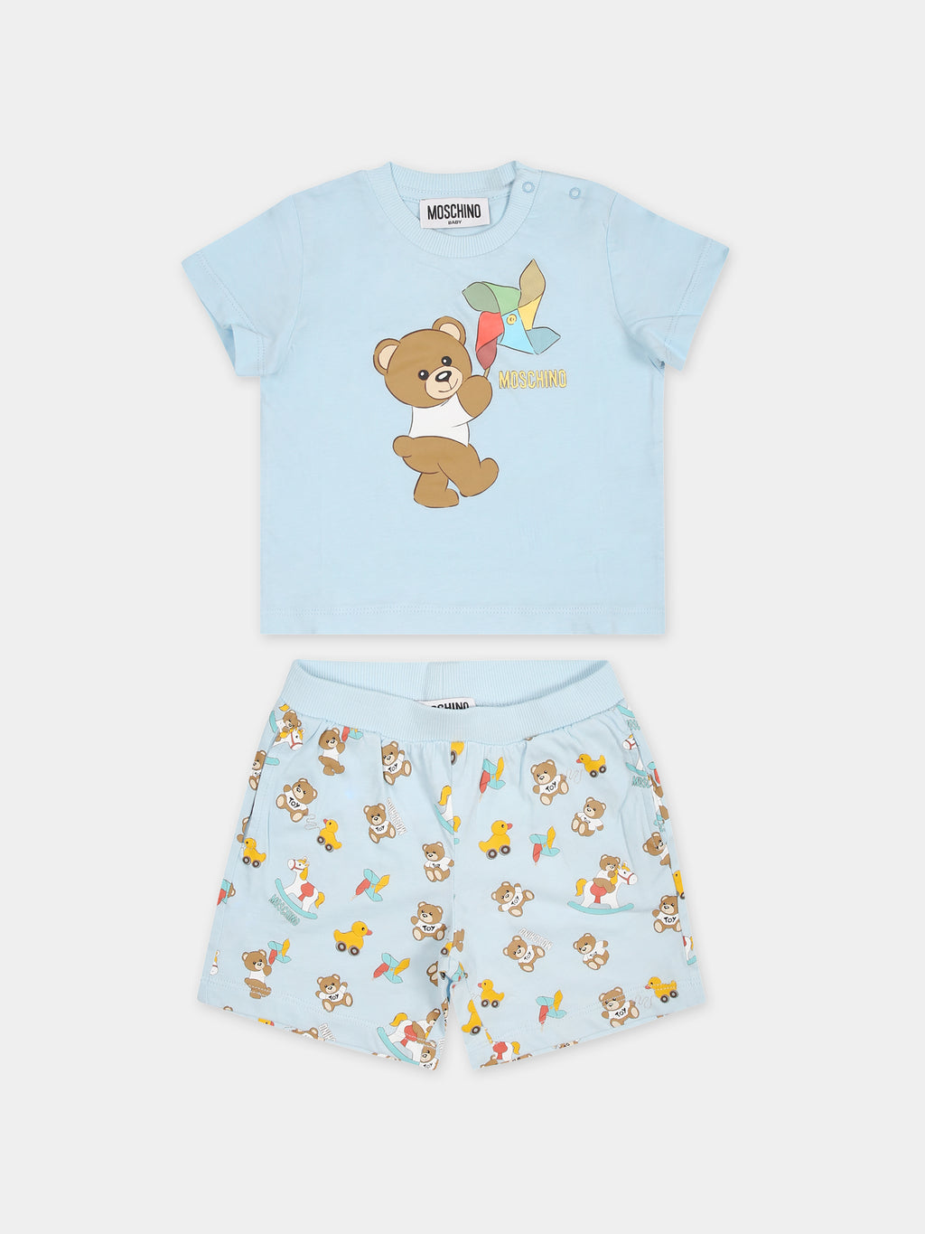 Light blue set for baby boy with Teddy Bear and pinwheel