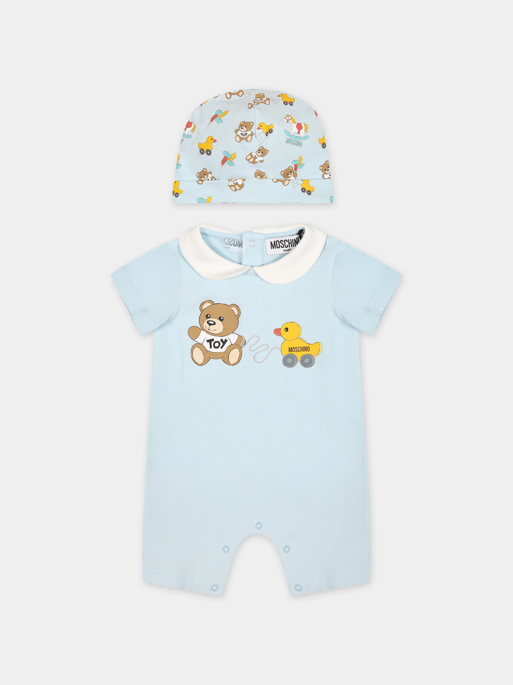 Light blue romper for baby boy with Teddy Bear