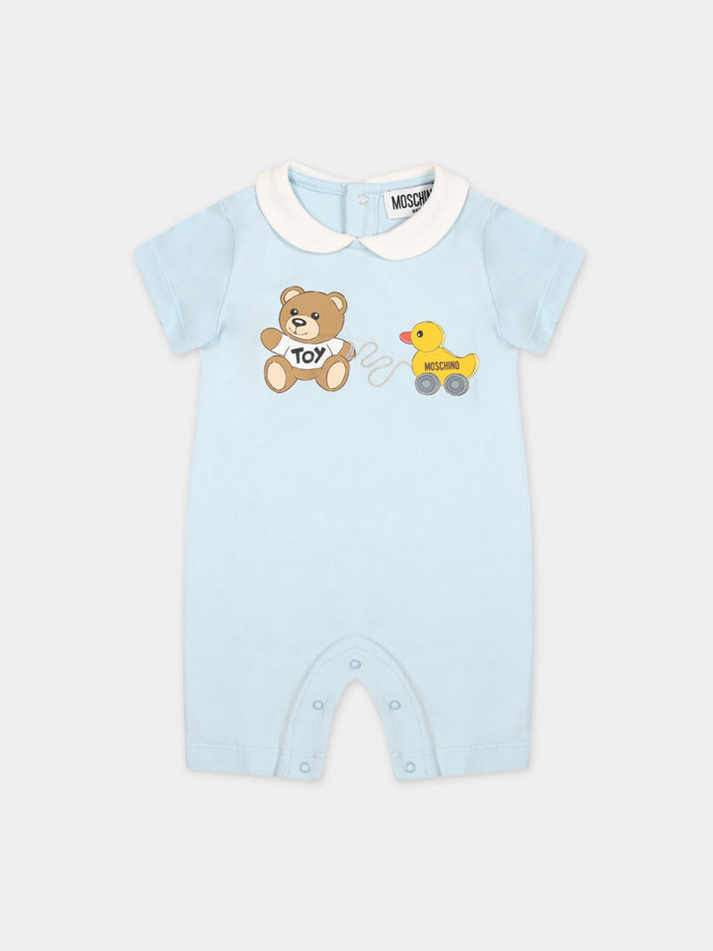 Light blue bodysuit for baby boy with Teddy Bear and duck