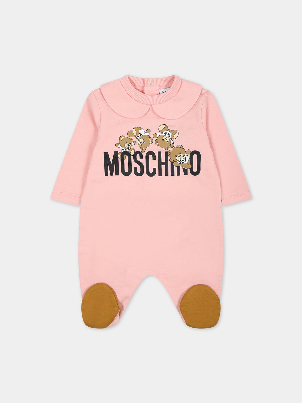 Pink jumpsuit for baby girl with logo and Teddy Bear