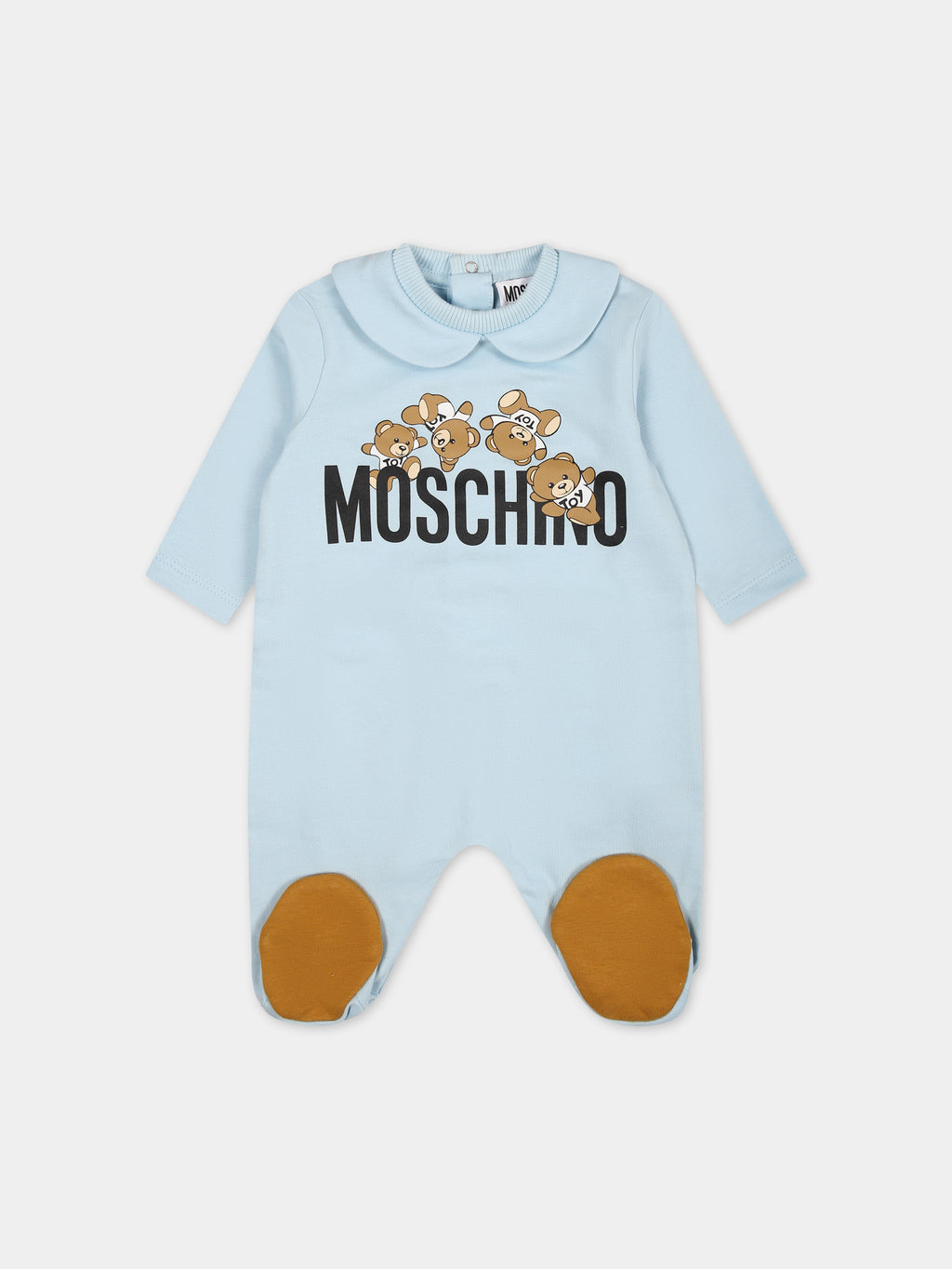 Light blue playsuit for baby boy with logo and Teddy Bear