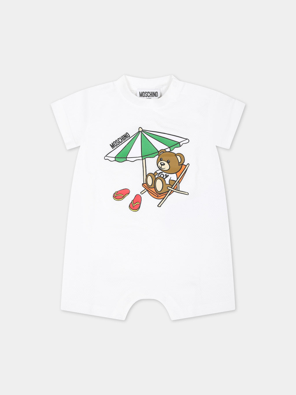 White romper for babies with Teddy Bear