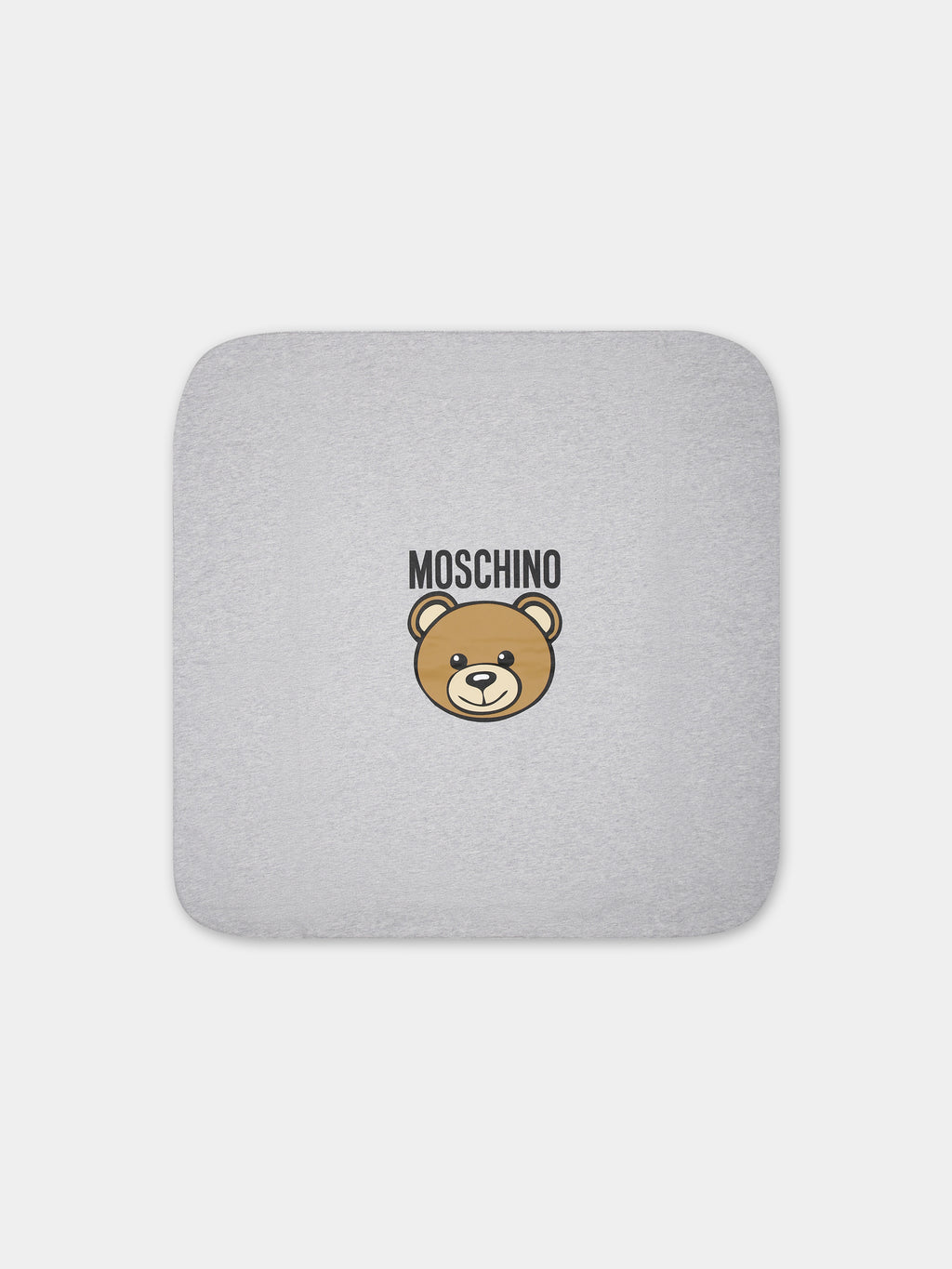 Gray babies blanket with Teddy Bear and logo