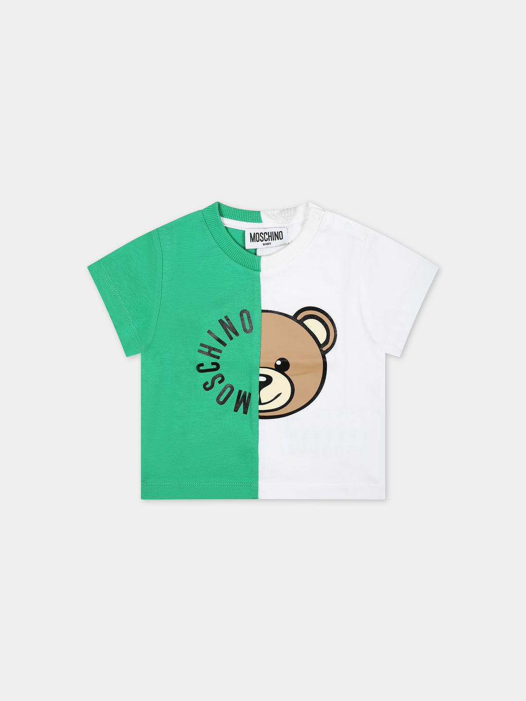 Green t-shirt for babies with Teddy bear and logo