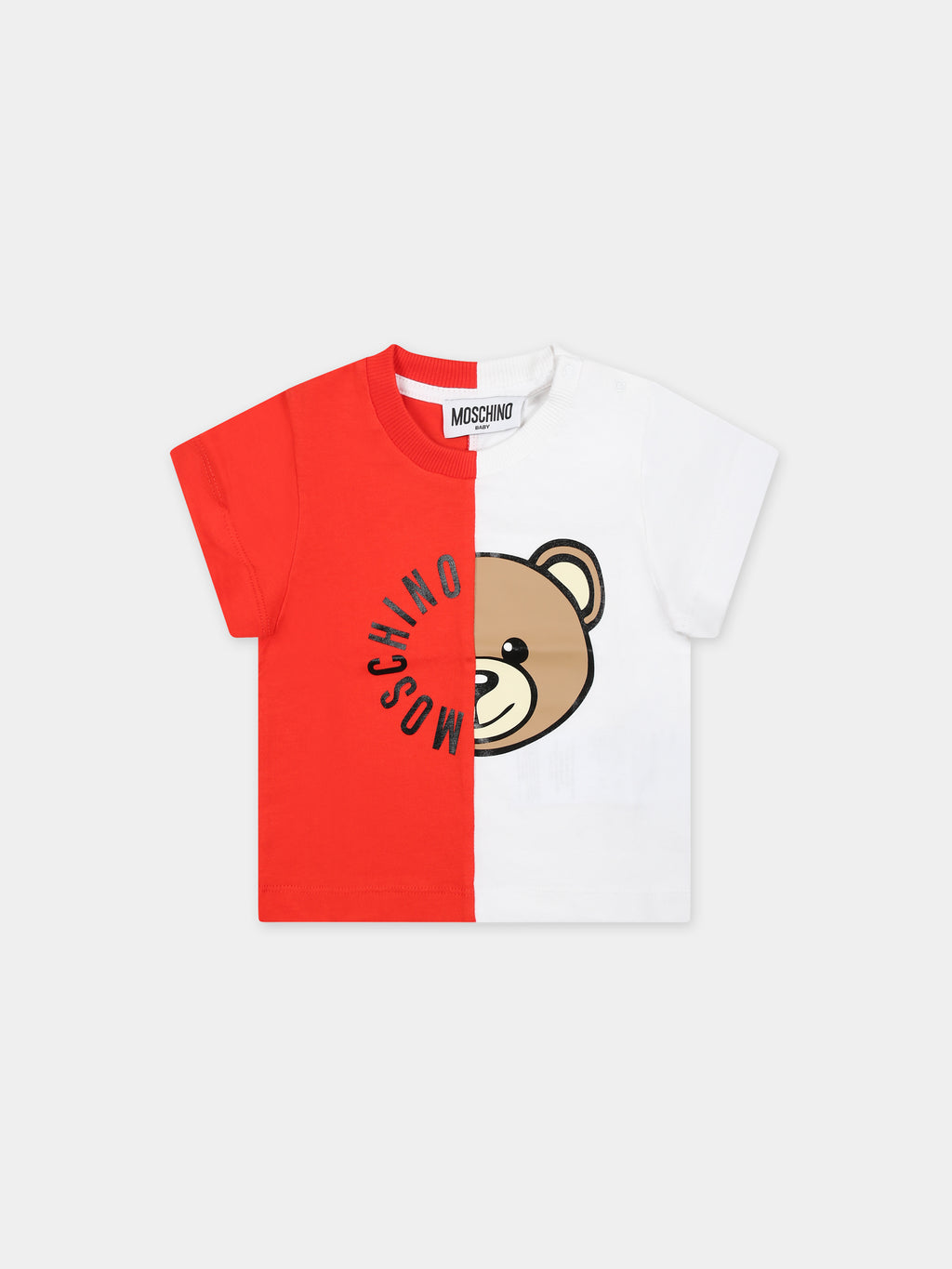 Red t-shirt for babies with Teddy bear and logo