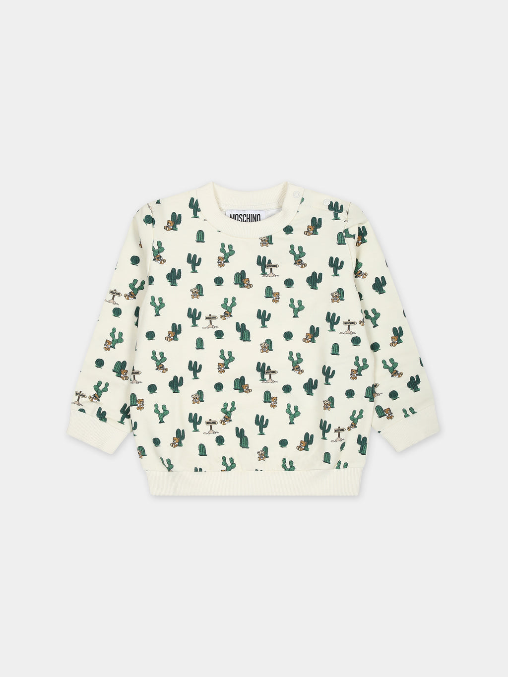 Ivory sweatshirt for baby boy with Teddy Bear and cactus