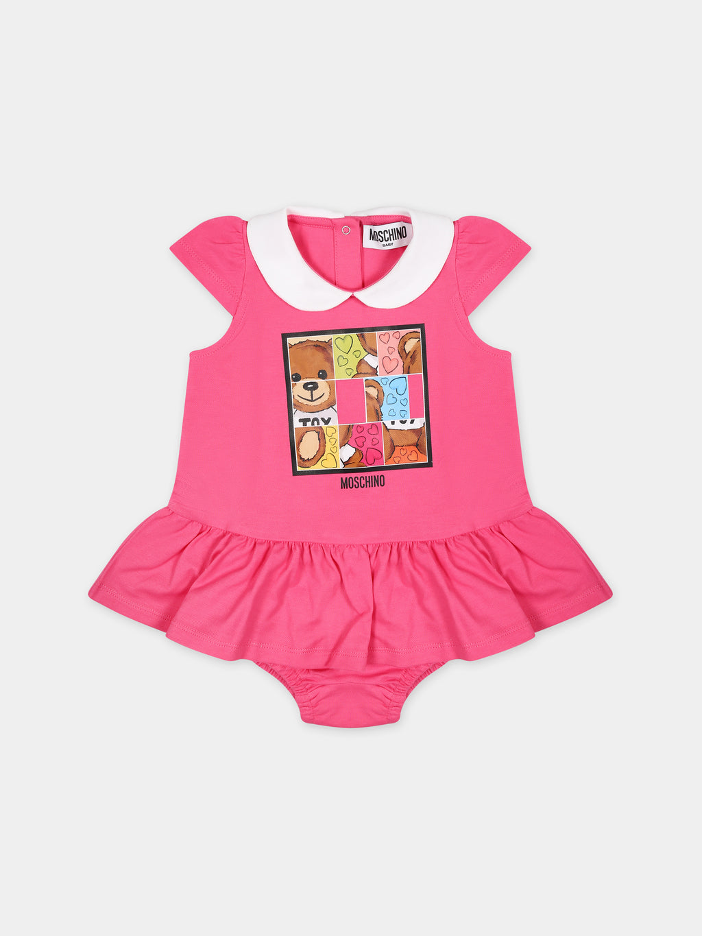 Fuchsia dress for baby girl with multicolor Teddy Bear