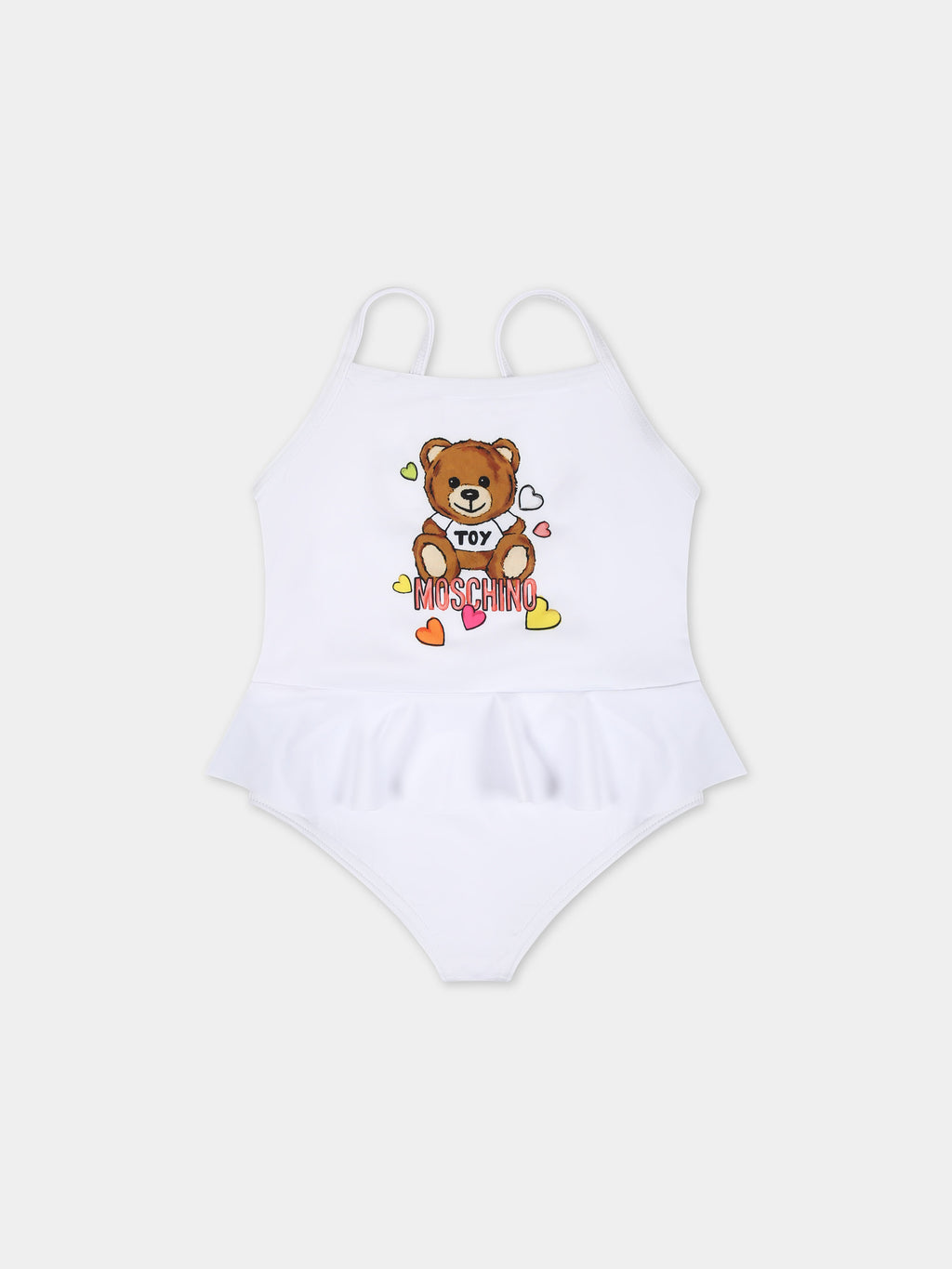Costume bianco per neonata con Teddy Bear e logo