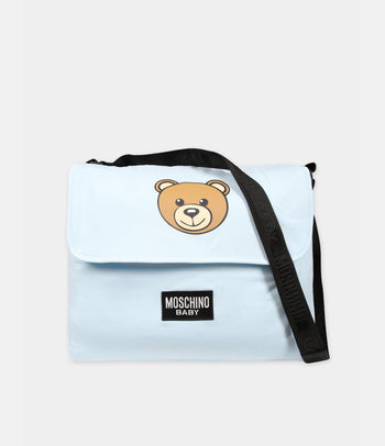 ▷ Borsa mamma celeste per neonato con Teddy Bear e logo Moschino Kids