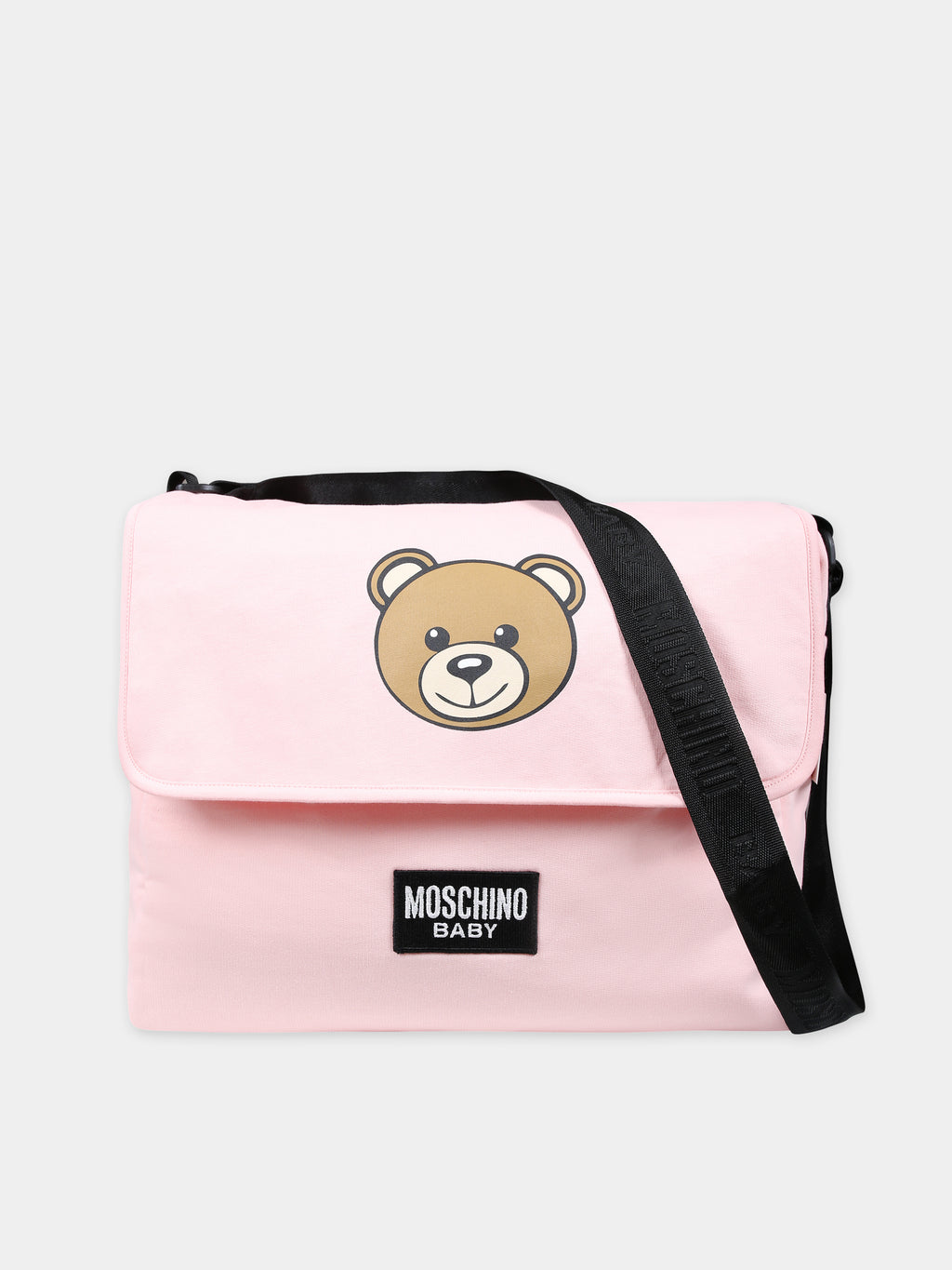 Pink mother bag for baby boy with Teddy Bear and logo