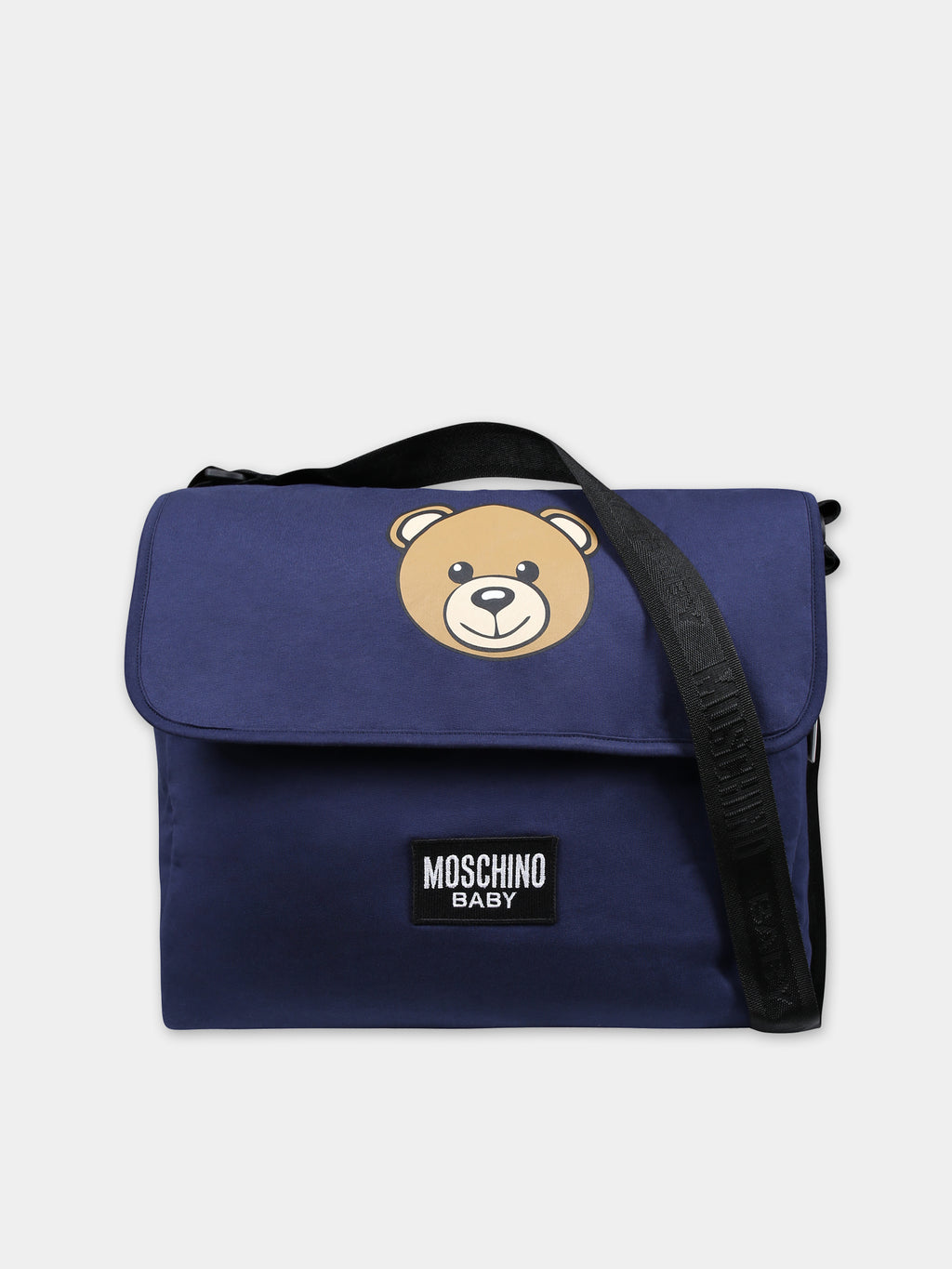 Blue mother bag for babies with Teddy Bear and logo