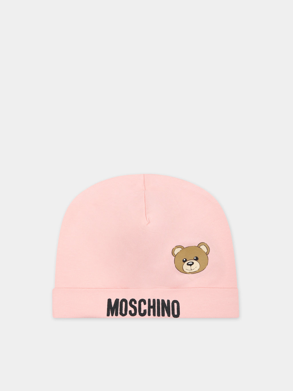 Pink baby girl hat with logo and Teddy Bear