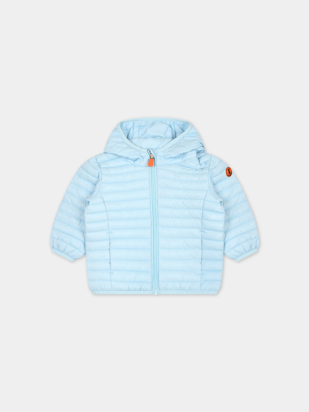 Light blue Nene down jacket for baby boy with logo