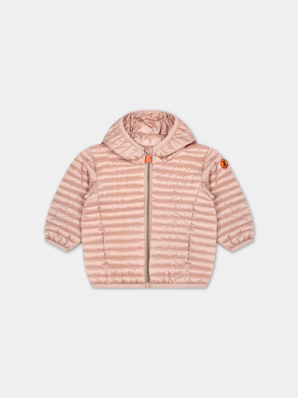 Pink Lucy down jacket for baby girl with logo