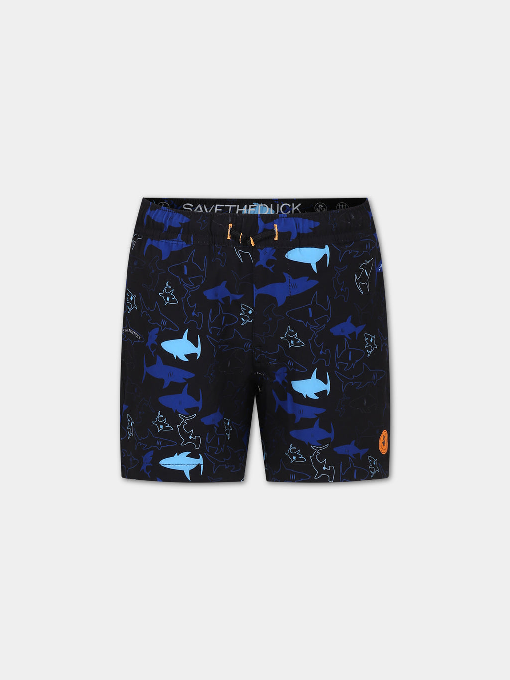 Black swim shorts for boy with shark print