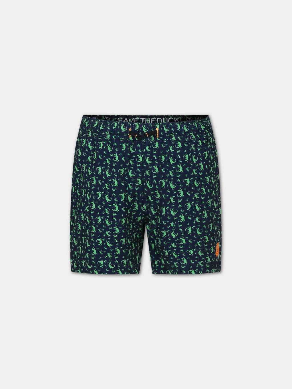 Blue Getu swim shorts for boy with gecko print