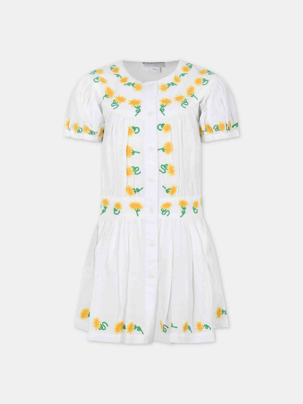 White dress for girl  with embroidered sunflowers