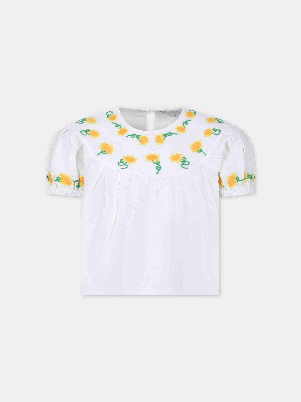 White top for girl  with embroidered sunflowers