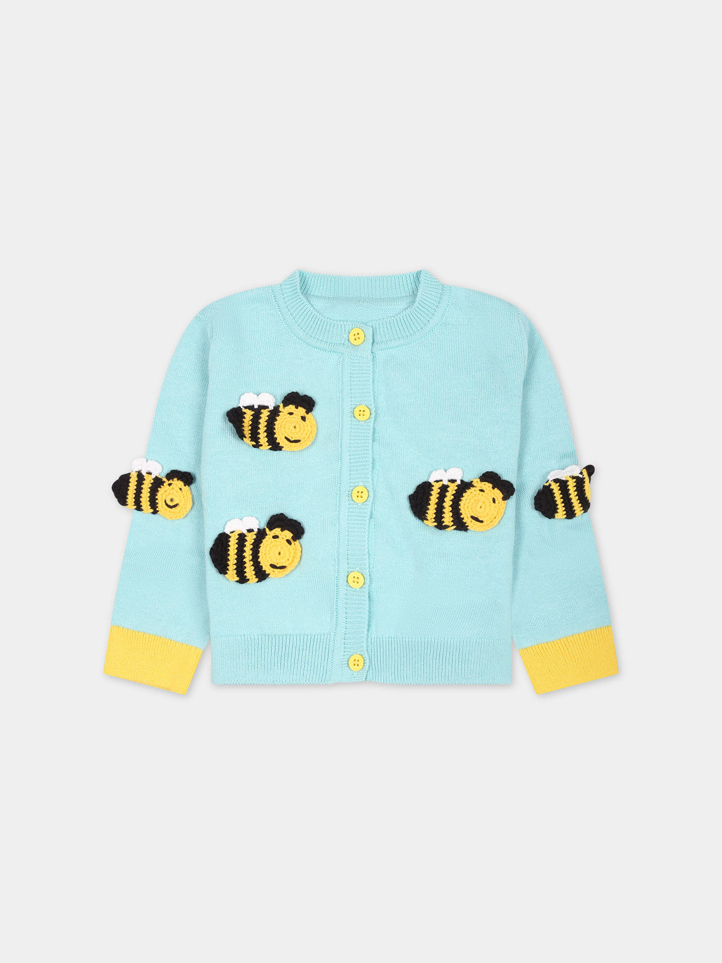 Light blue cardigan for baby girl with bees