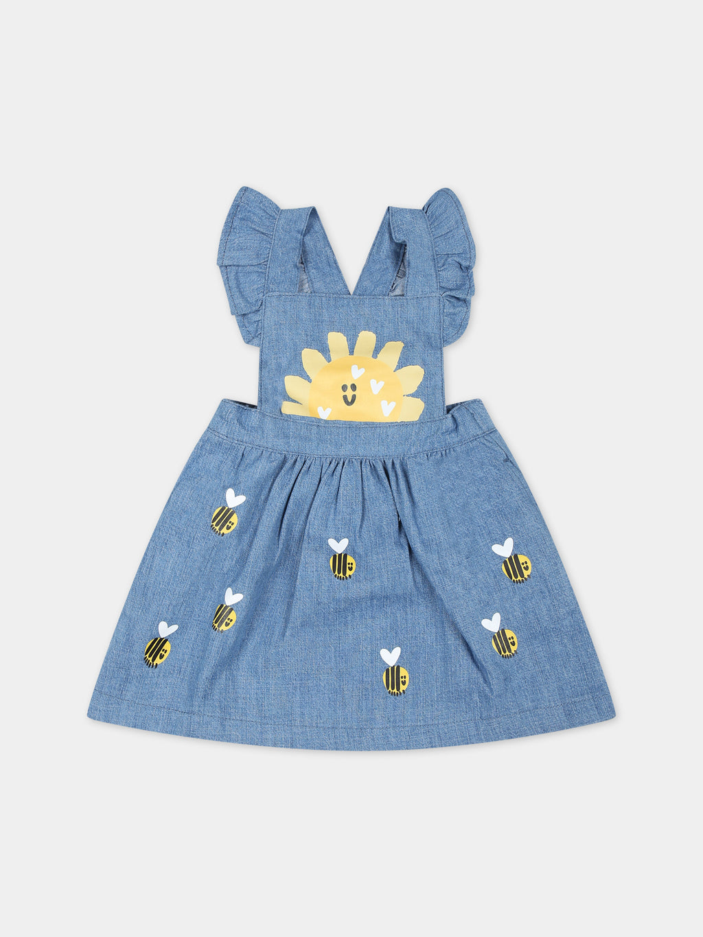 Blue overalls for baby girl with bees
