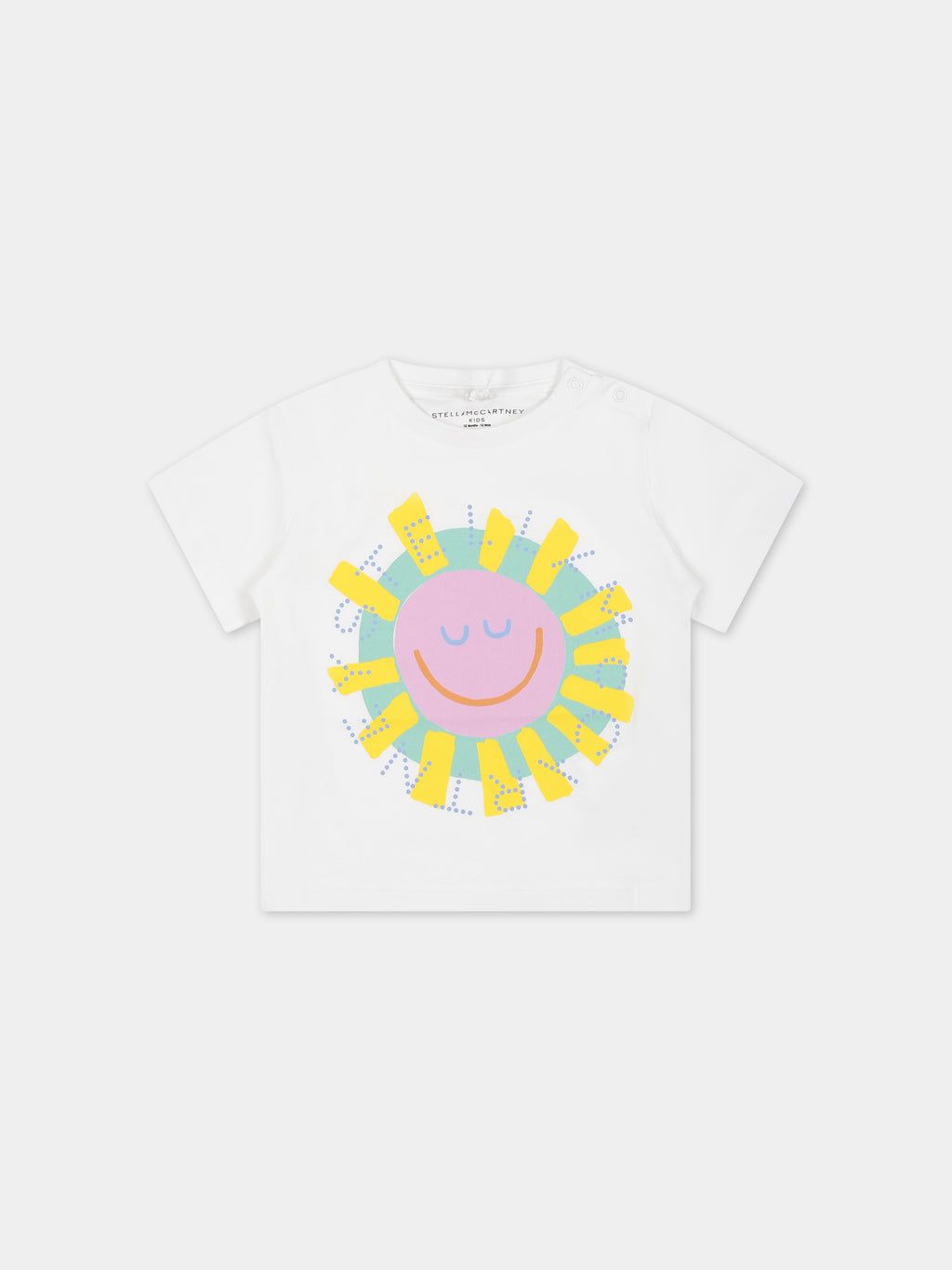 T-shirt bianca per neonata con stampa sole multicolor