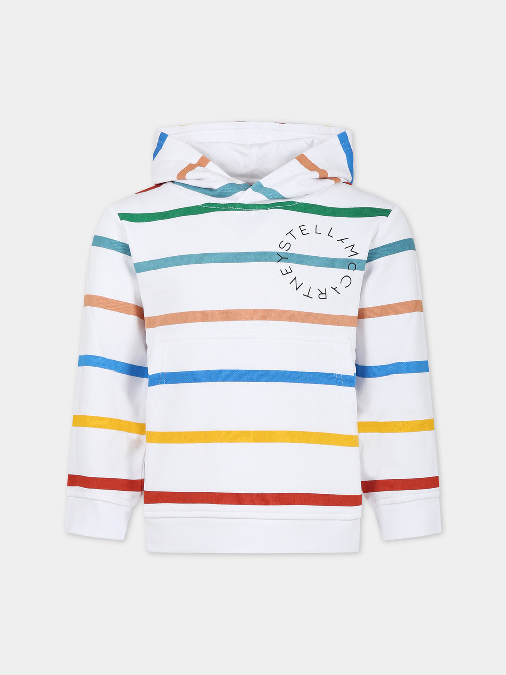 White sweatshirt for kids with multicolor stripes