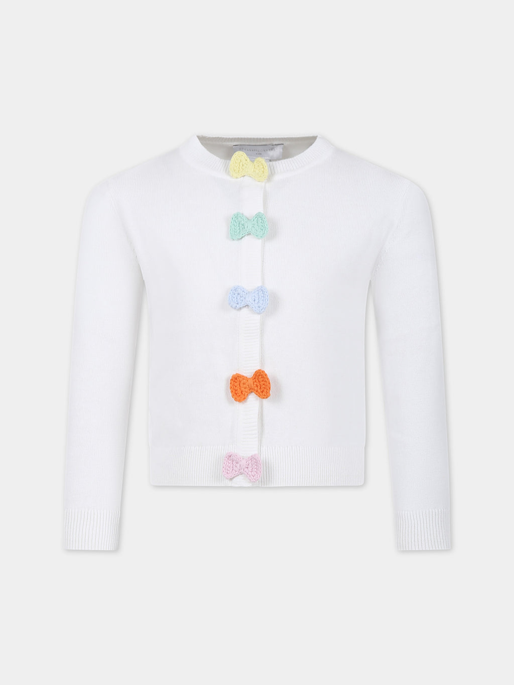 Cardigan blanc pour fille avec nœuds multicolores