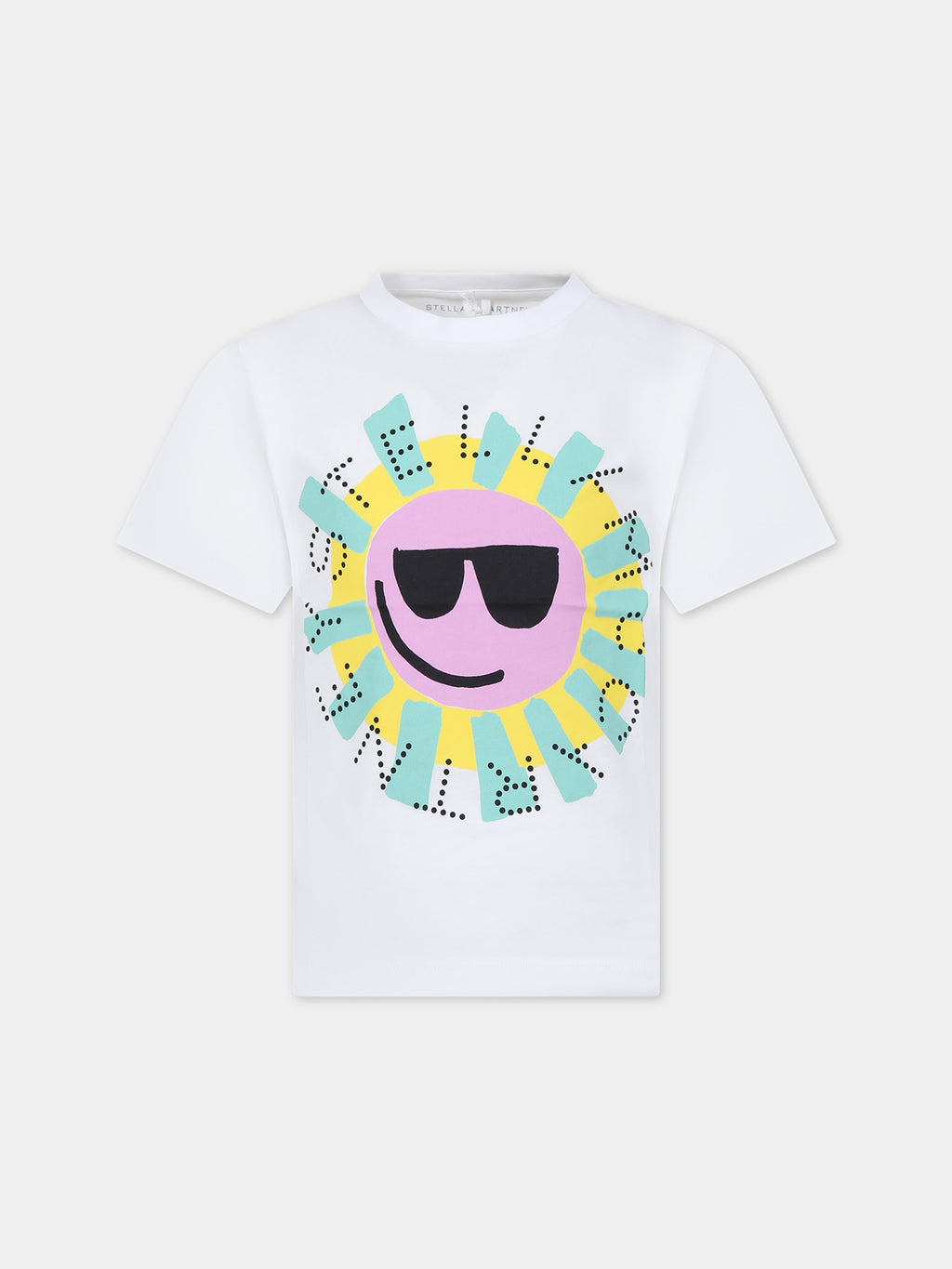 White t-shirt for girl with multicolor sun print