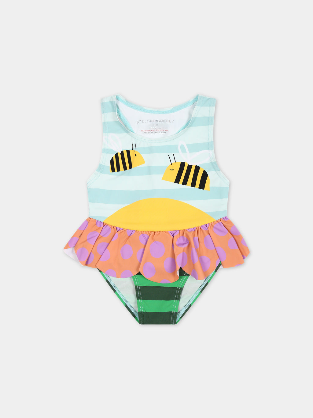 Light blue swimsuit for baby girl with bees