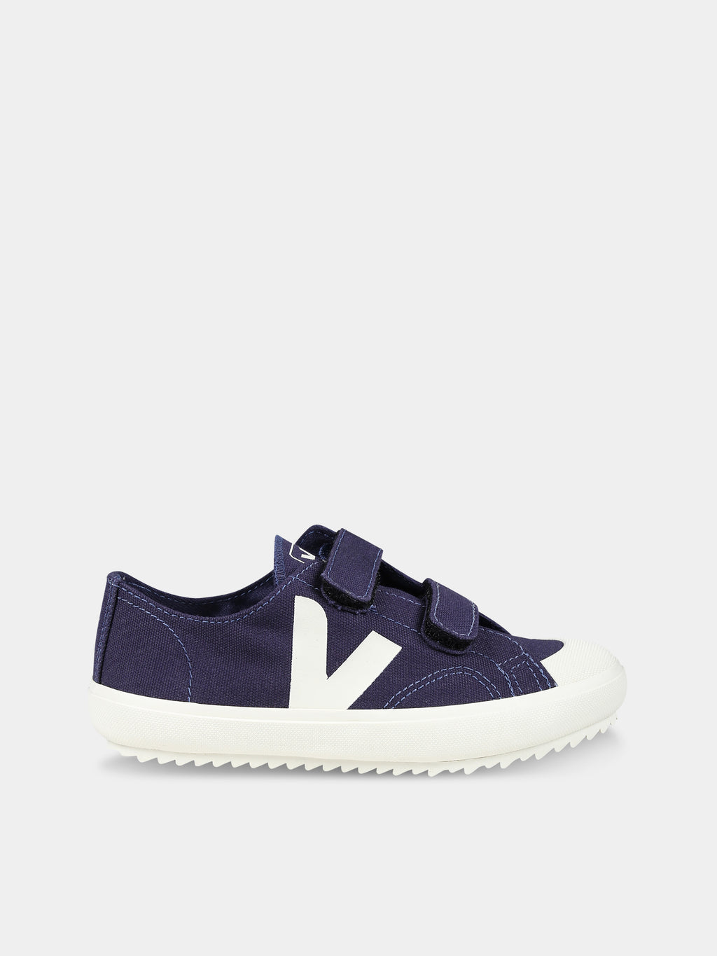 Blue sneakers for kids with ivory logo