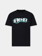T-shirt nera per bambini con serpente e logo,Amiri,PS24KJL004 001